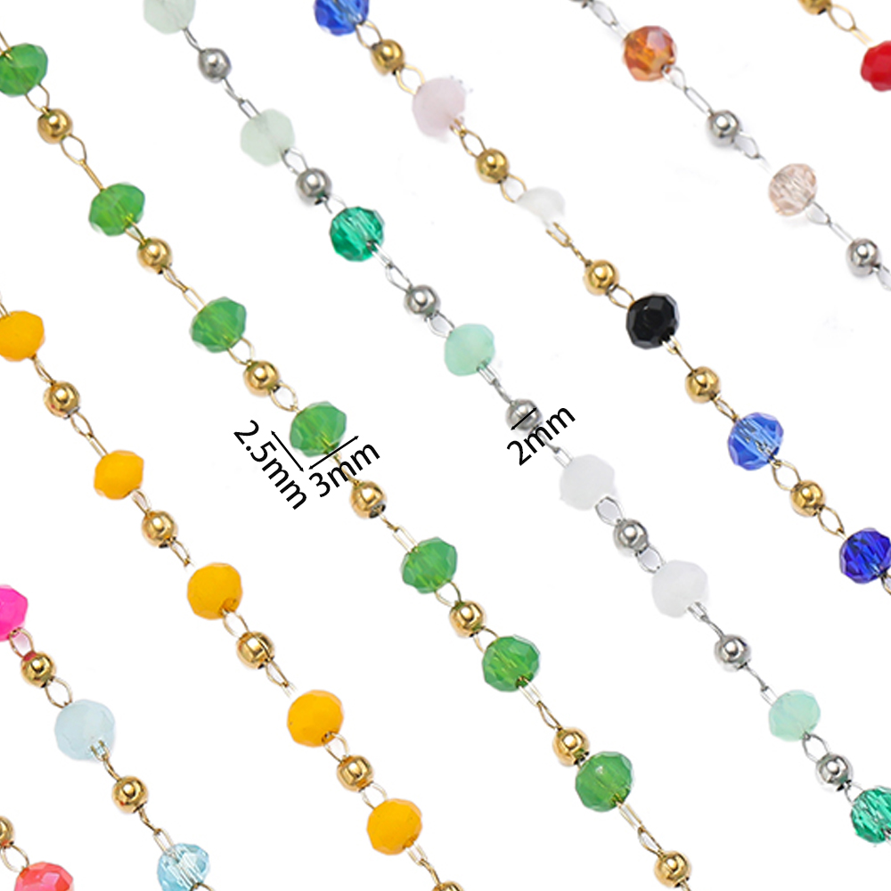 Crystal Bead Mix - Rantai Baja Tahan Karat 1Meter Rantai