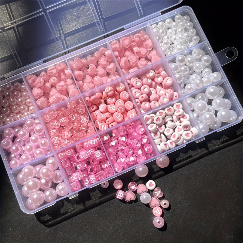 Jewelry Making Box - Kotak alfabet merah muda 10 buah,