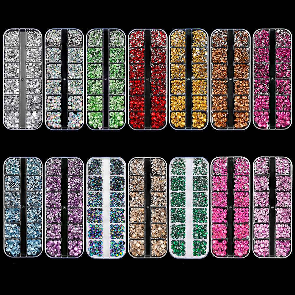 Crystal Bead Mix - 12 Grid Ukuran Campuran Mewah Resin