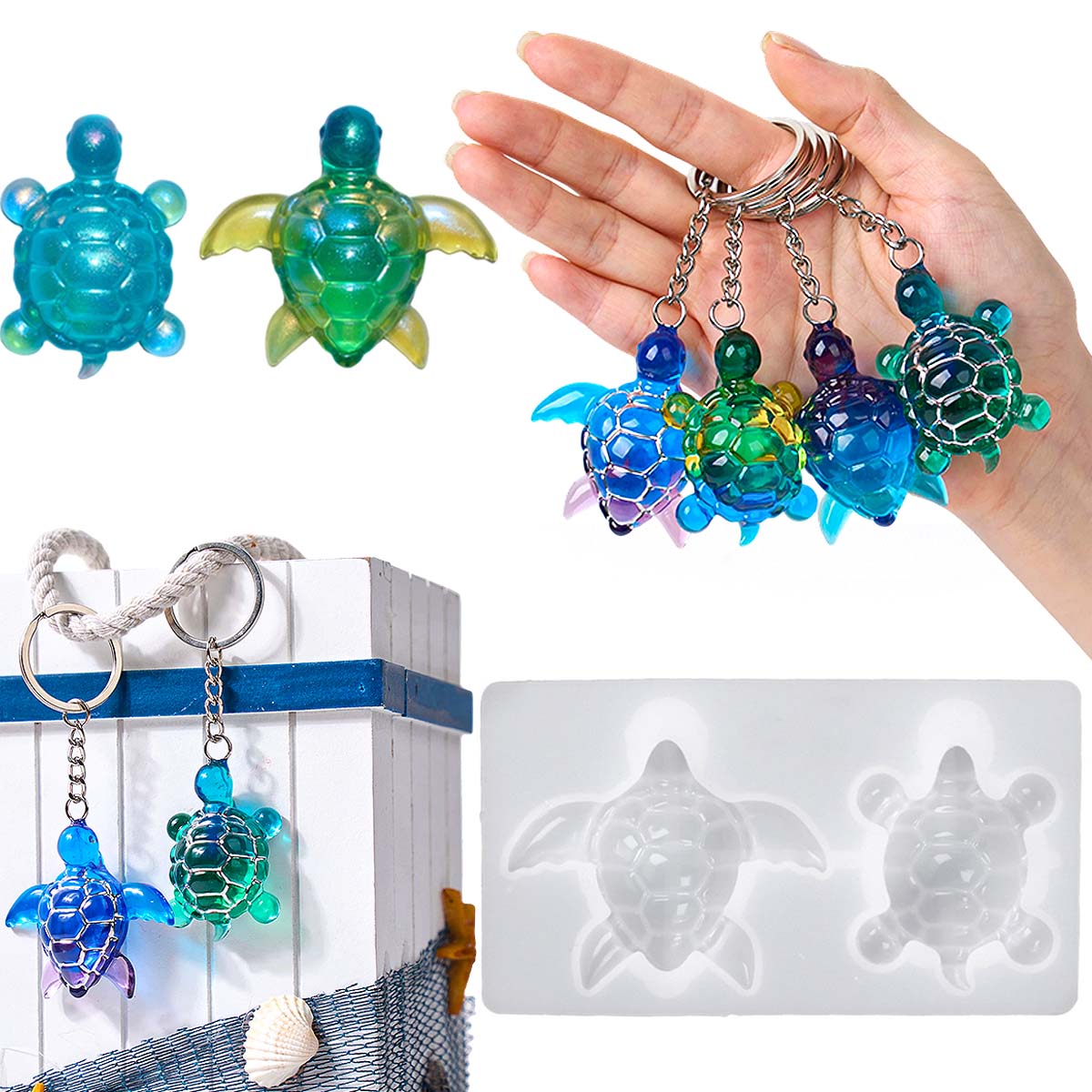 Jewelry Making Uv Resin Kit - Cetakan Silikon Gantungan Kunci Penyu 3D