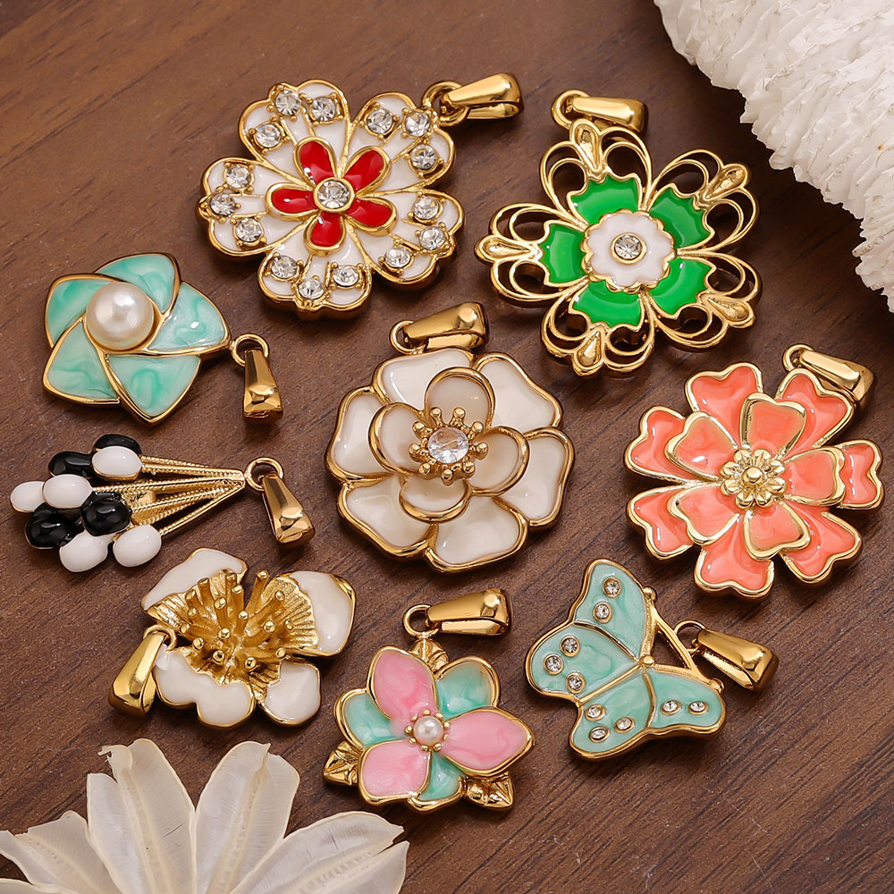 2PCS Liontin Bunga Besar Ename - Jewelry Making Materials Wholesale ulasan dan harga
